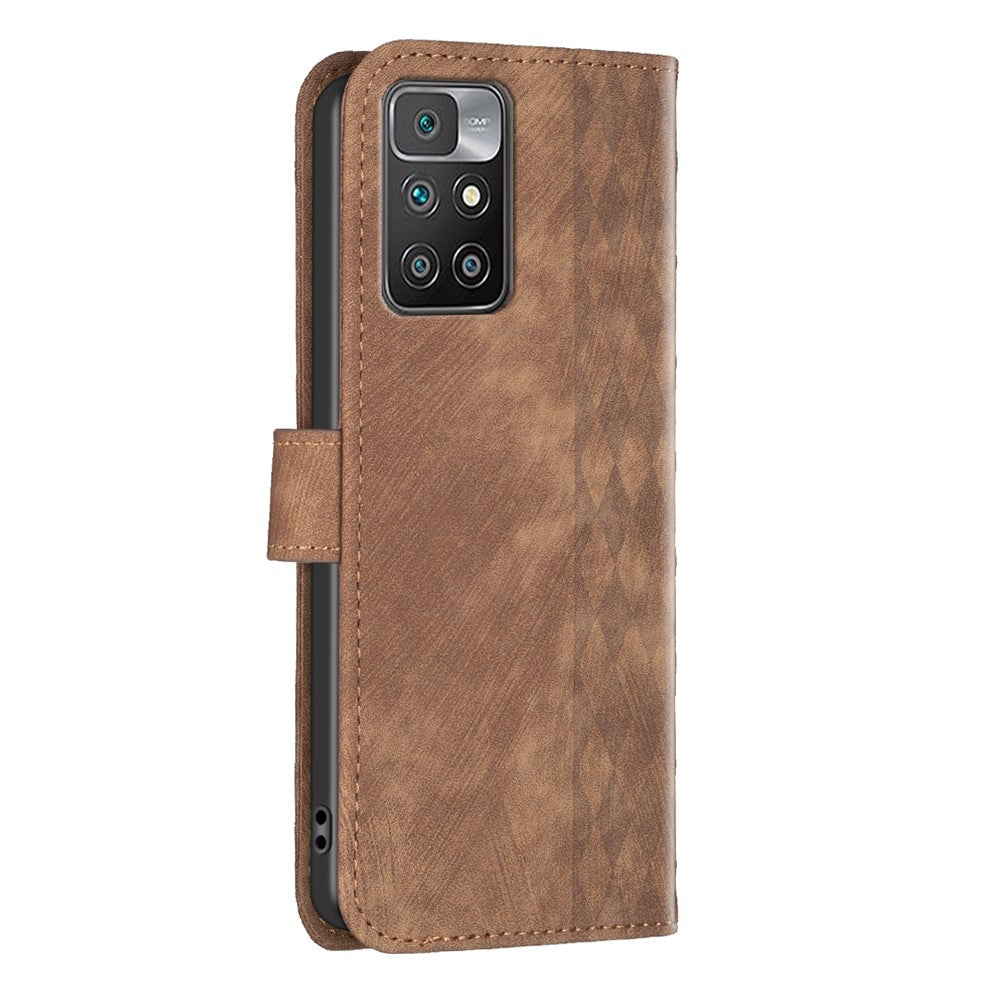 For Xiaomi Redmi Note 11 4G (MediaTek) / Redmi 10 4G (2021) / Redmi 10 2022 4G / 10 Prime Imprinting Grid Wallet Stand Phone Leather Case