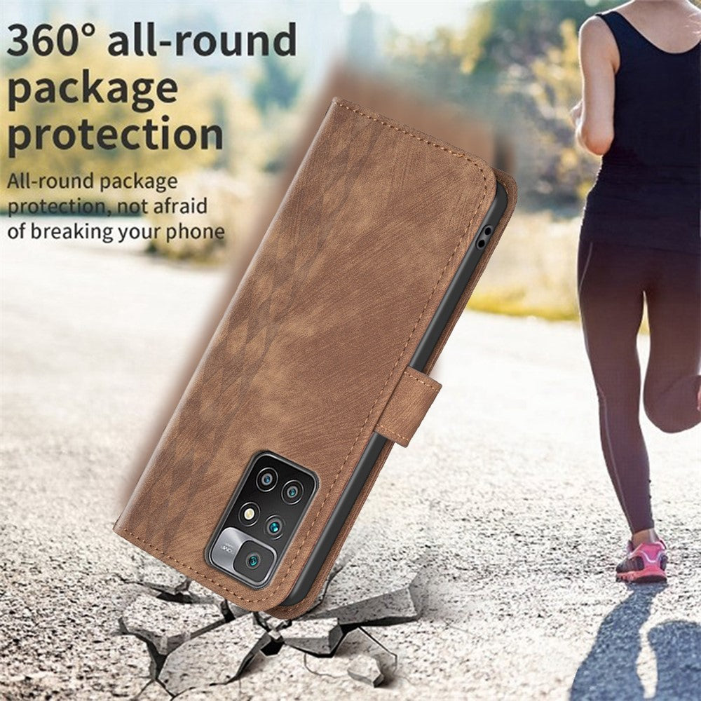 For Xiaomi Redmi Note 11 4G (MediaTek) / Redmi 10 4G (2021) / Redmi 10 2022 4G / 10 Prime Imprinting Grid Wallet Stand Phone Leather Case