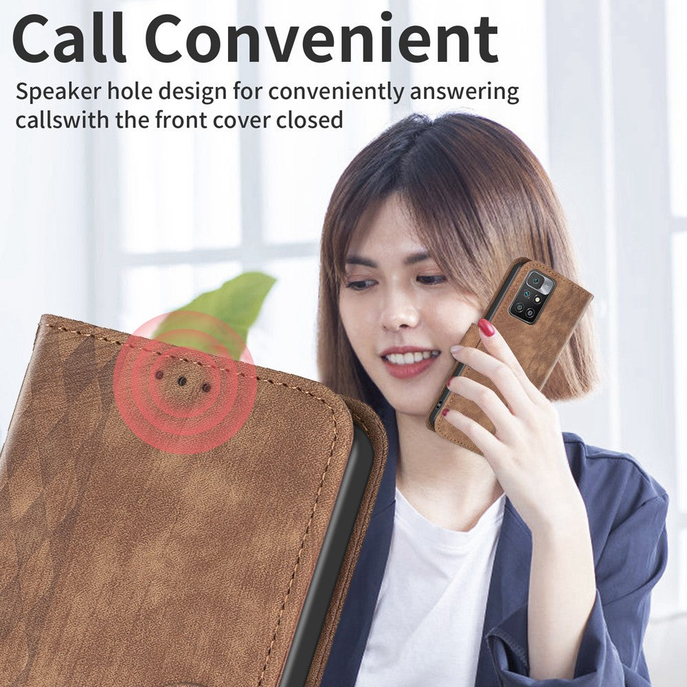 For Xiaomi Redmi Note 11 4G (MediaTek) / Redmi 10 4G (2021) / Redmi 10 2022 4G / 10 Prime Imprinting Grid Wallet Stand Phone Leather Case
