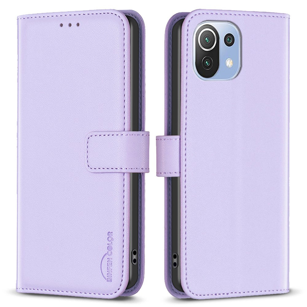 BINFEN COLOR BF17 til Xiaomi 11 Lite 5G NE / Mi 11 Lite 5G / 4G mobiltelefonholder med PU-læderetui og tegnebogsfunktion