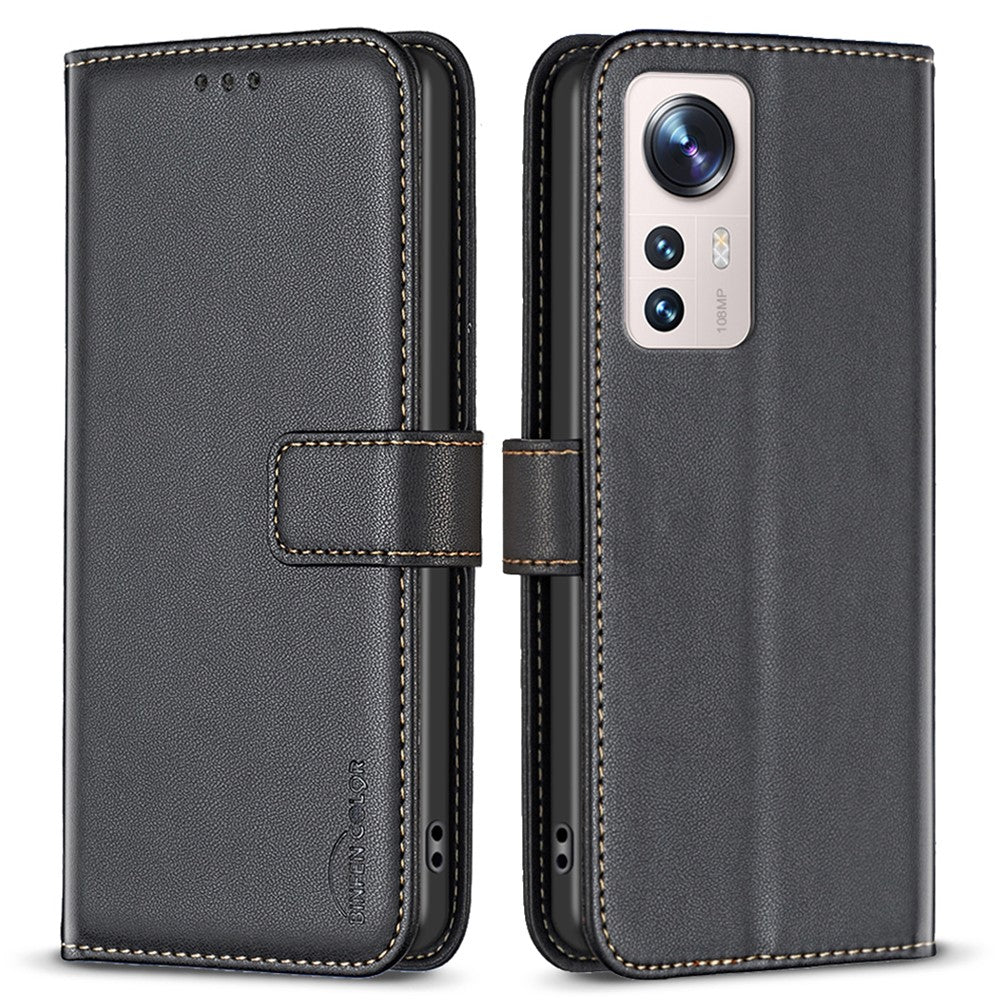 BINFEN COLOR BF17 Leather Phone Cover for Xiaomi 12 Lite 5G Anti-drop Wallet Stand Case