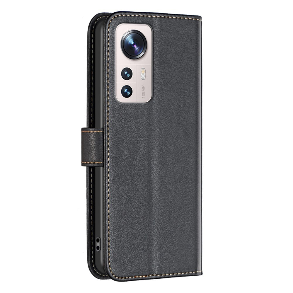 BINFEN COLOR BF17 Leather Phone Cover for Xiaomi 12 Lite 5G Anti-drop Wallet Stand Case