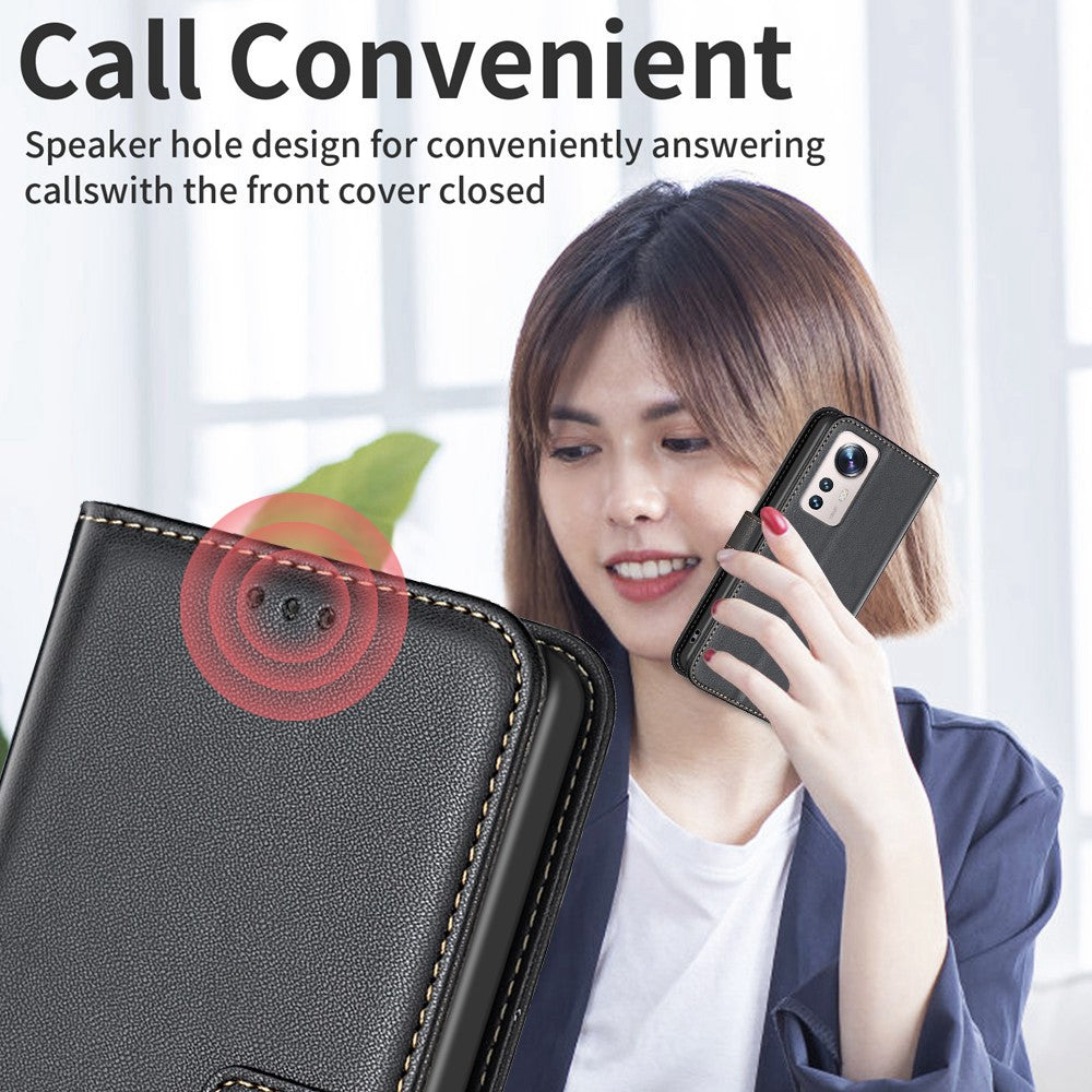 BINFEN COLOR BF17 Leather Phone Cover for Xiaomi 12 Lite 5G Anti-drop Wallet Stand Case