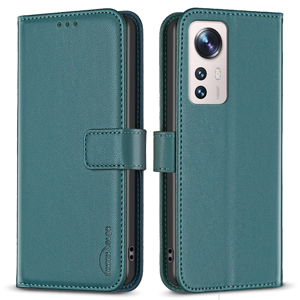 BINFEN COLOR BF17 Leather Phone Cover for Xiaomi 12 Lite 5G Anti-drop Wallet Stand Case