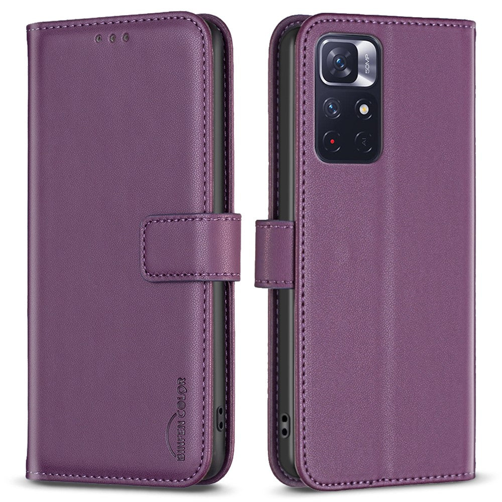 BINFEN COLOR BF17 mobilskal till Xiaomi Redmi Note 11 4G (Qualcomm) / Note 11S 4G PU-läder Plånboksfodral med stativ