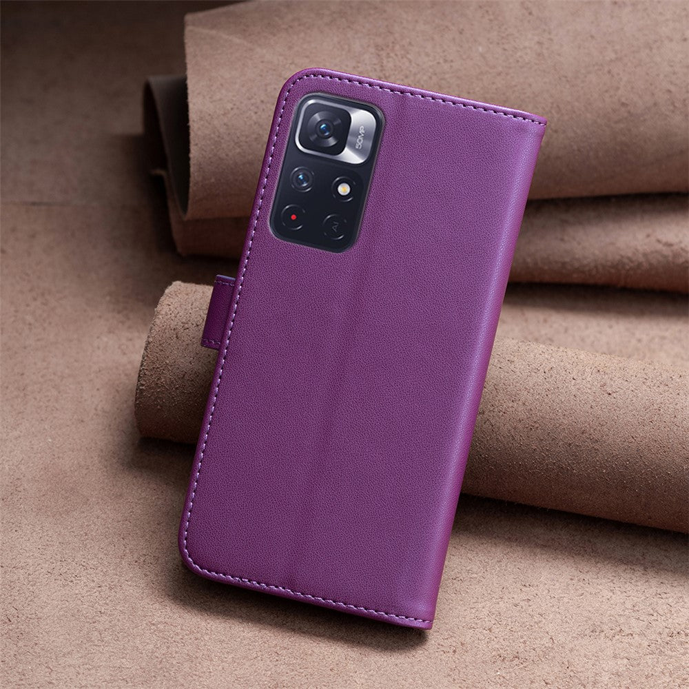 BINFEN COLOR BF17 mobilskal till Xiaomi Redmi Note 11 4G (Qualcomm) / Note 11S 4G PU-läder Plånboksfodral med stativ