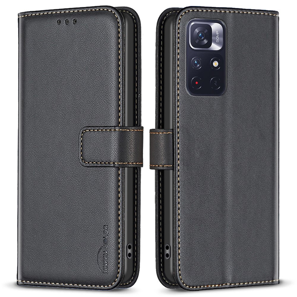 BINFEN COLOR BF17 mobilskal till Xiaomi Redmi Note 11 4G (Qualcomm) / Note 11S 4G PU-läder Plånboksfodral med stativ