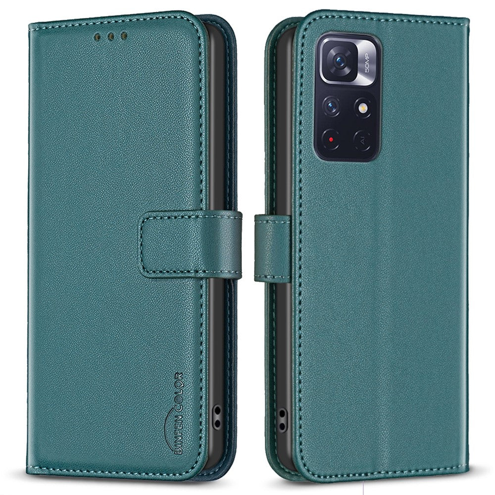 BINFEN COLOR BF17 mobilskal till Xiaomi Redmi Note 11 4G (Qualcomm) / Note 11S 4G PU-läder Plånboksfodral med stativ