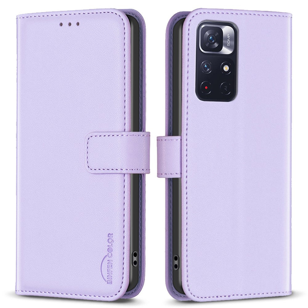 BINFEN COLOR BF17 mobilskal till Xiaomi Redmi Note 11 4G (Qualcomm) / Note 11S 4G PU-läder Plånboksfodral med stativ
