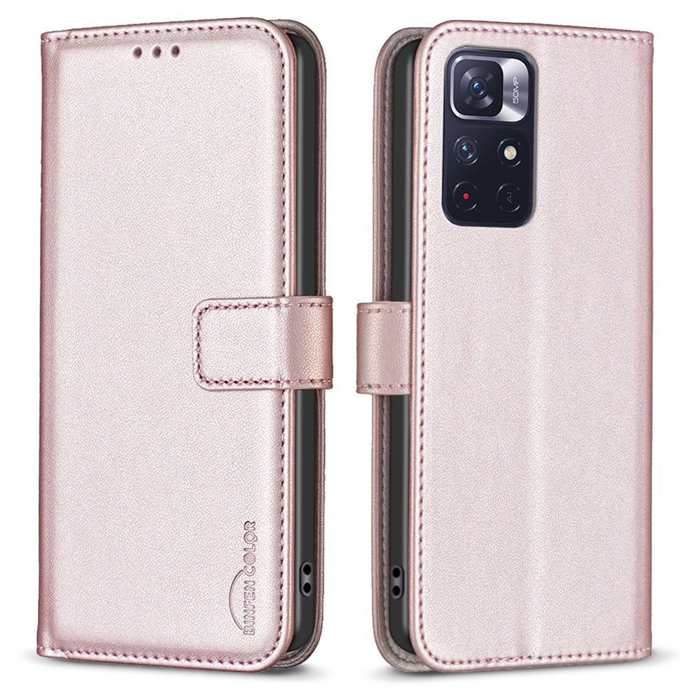 BINFEN COLOR BF17 mobilskal till Xiaomi Redmi Note 11 4G (Qualcomm) / Note 11S 4G PU-läder Plånboksfodral med stativ