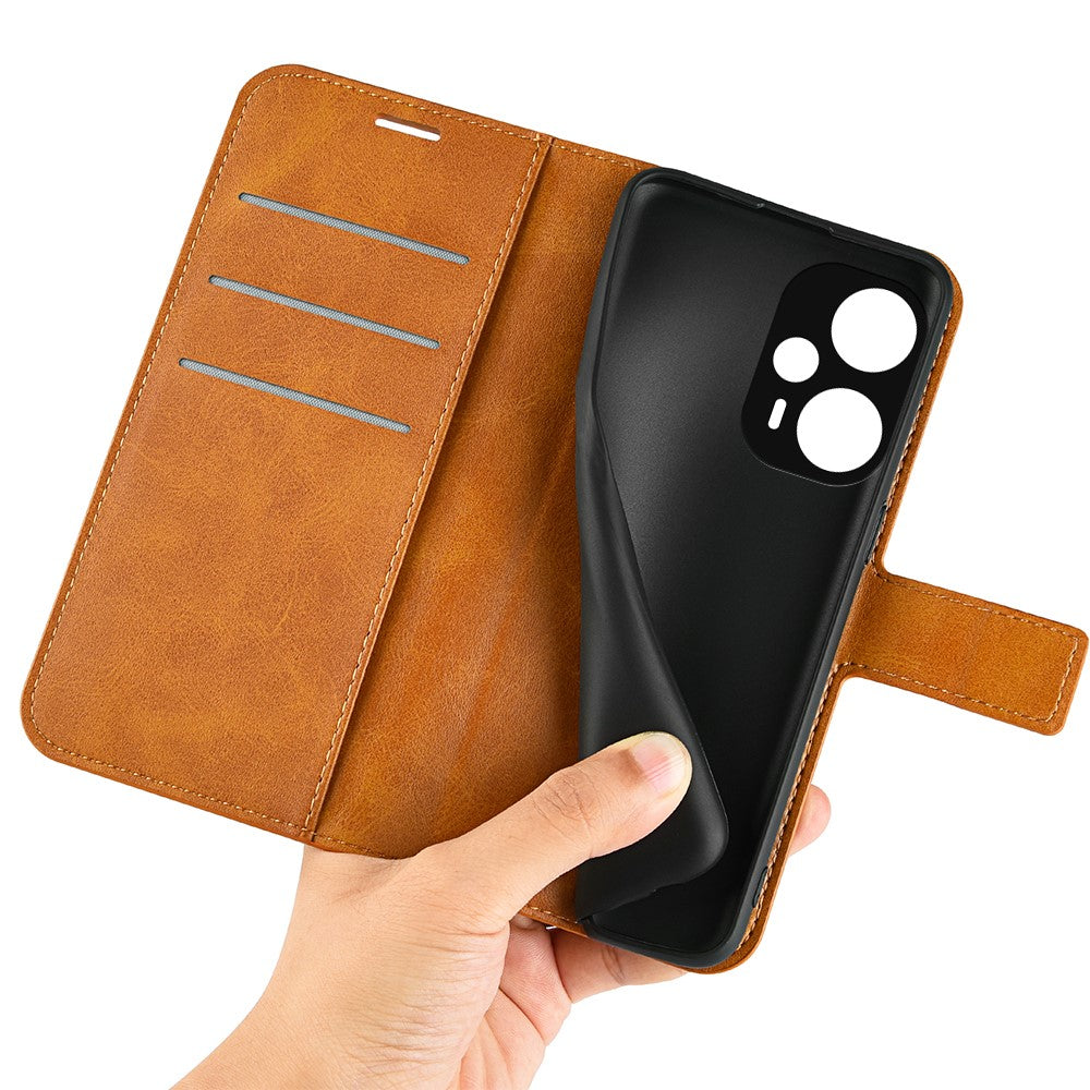 Xiaomi Redmi Note 12 Turbo / Poco F5 5G Kalvtextur Stativ Plånbok Fyrkantigt Magnetiskt Stängning PU Läder mobilskal