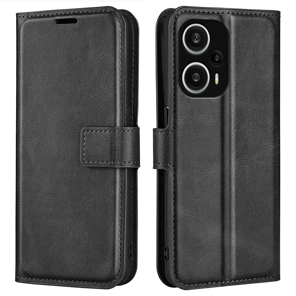 Xiaomi Redmi Note 12 Turbo / Poco F5 5G Kalvtextur Stativ Plånbok Fyrkantigt Magnetiskt Stängning PU Läder mobilskal