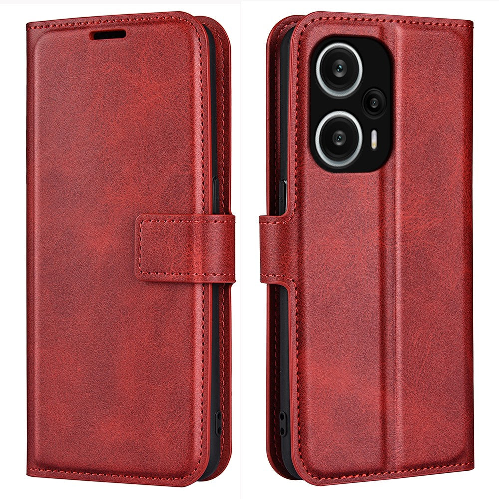 Xiaomi Redmi Note 12 Turbo / Poco F5 5G Kalvtextur Stativ Plånbok Fyrkantigt Magnetiskt Stängning PU Läder mobilskal