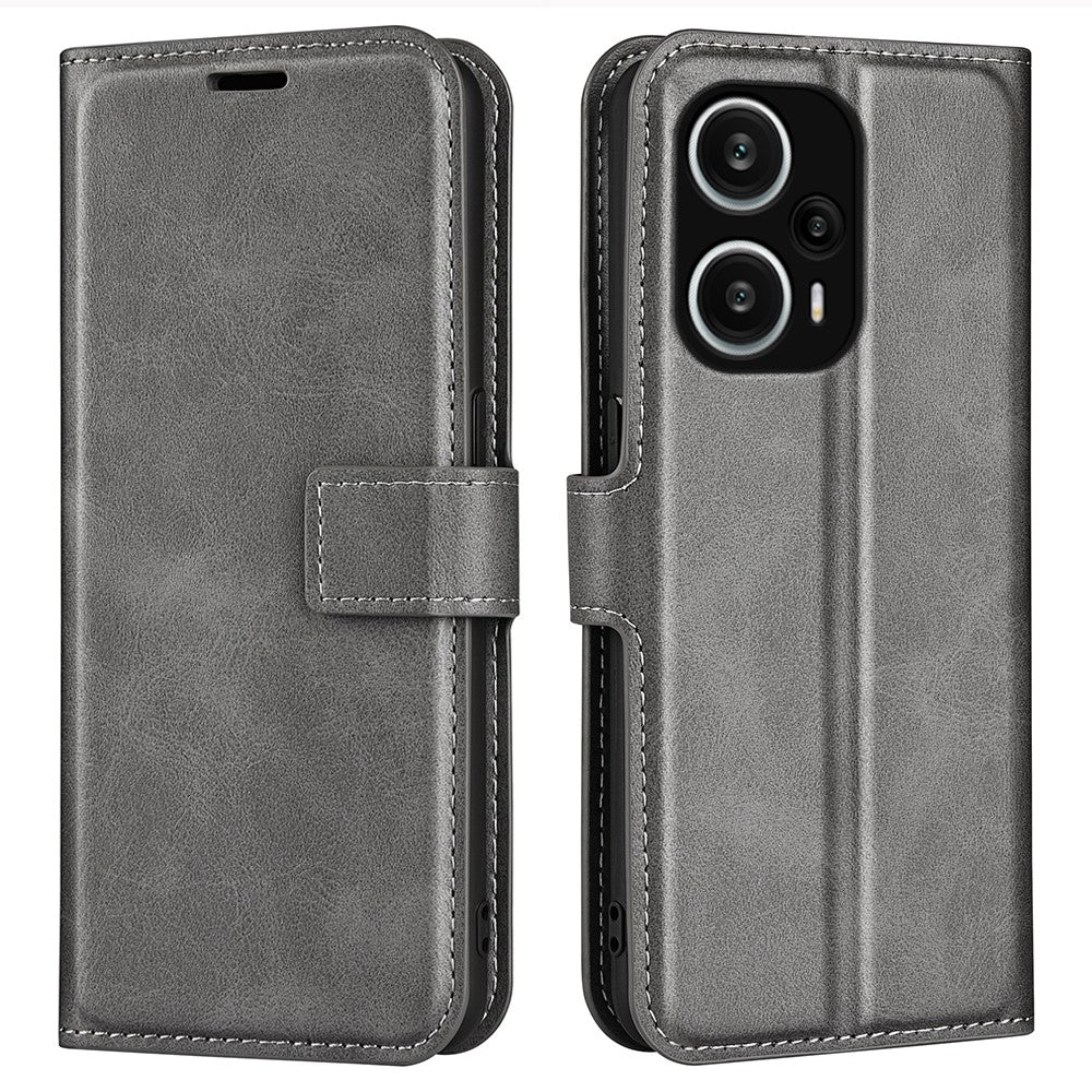 Xiaomi Redmi Note 12 Turbo / Poco F5 5G Kalvtextur Stativ Plånbok Fyrkantigt Magnetiskt Stängning PU Läder mobilskal