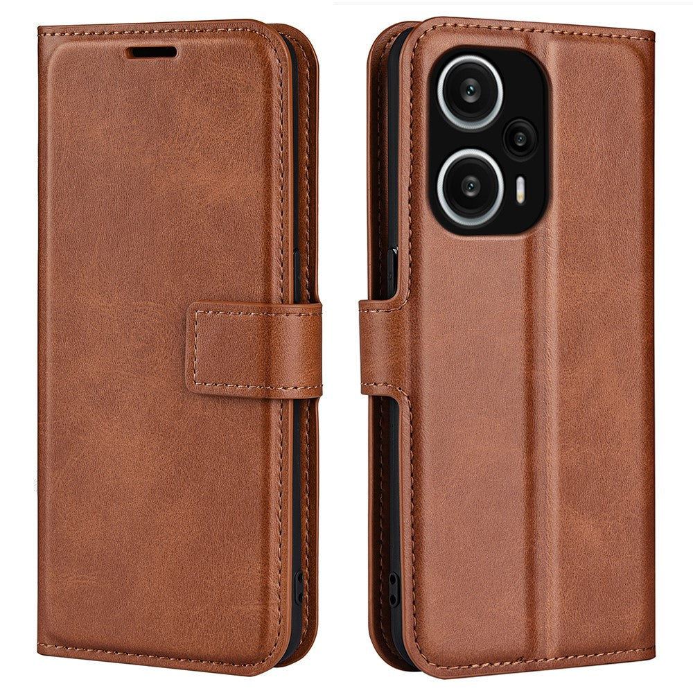 Xiaomi Redmi Note 12 Turbo / Poco F5 5G Kalvtextur Stativ Plånbok Fyrkantigt Magnetiskt Stängning PU Läder mobilskal