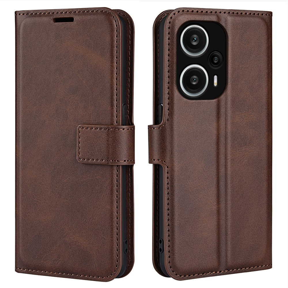 Xiaomi Redmi Note 12 Turbo / Poco F5 5G Kalvtextur Stativ Plånbok Fyrkantigt Magnetiskt Stängning PU Läder mobilskal
