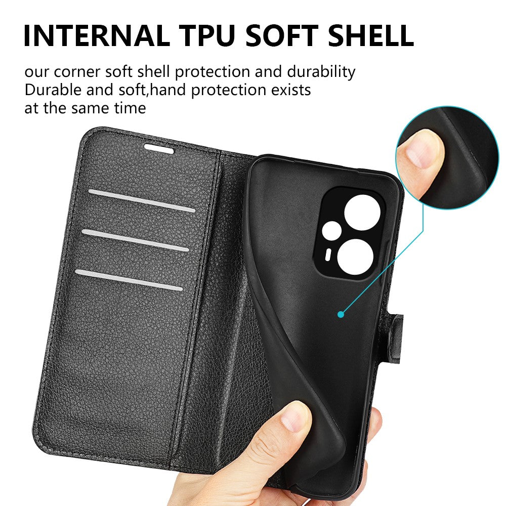 Stand Case for Xiaomi Redmi Note 12 Turbo / Poco F5 5G PU Leather Litchi Texture Wallet Phone Cover