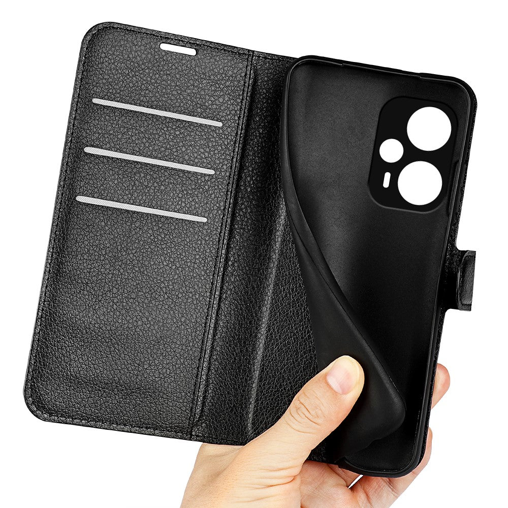 Stand Case for Xiaomi Redmi Note 12 Turbo / Poco F5 5G PU Leather Litchi Texture Wallet Phone Cover