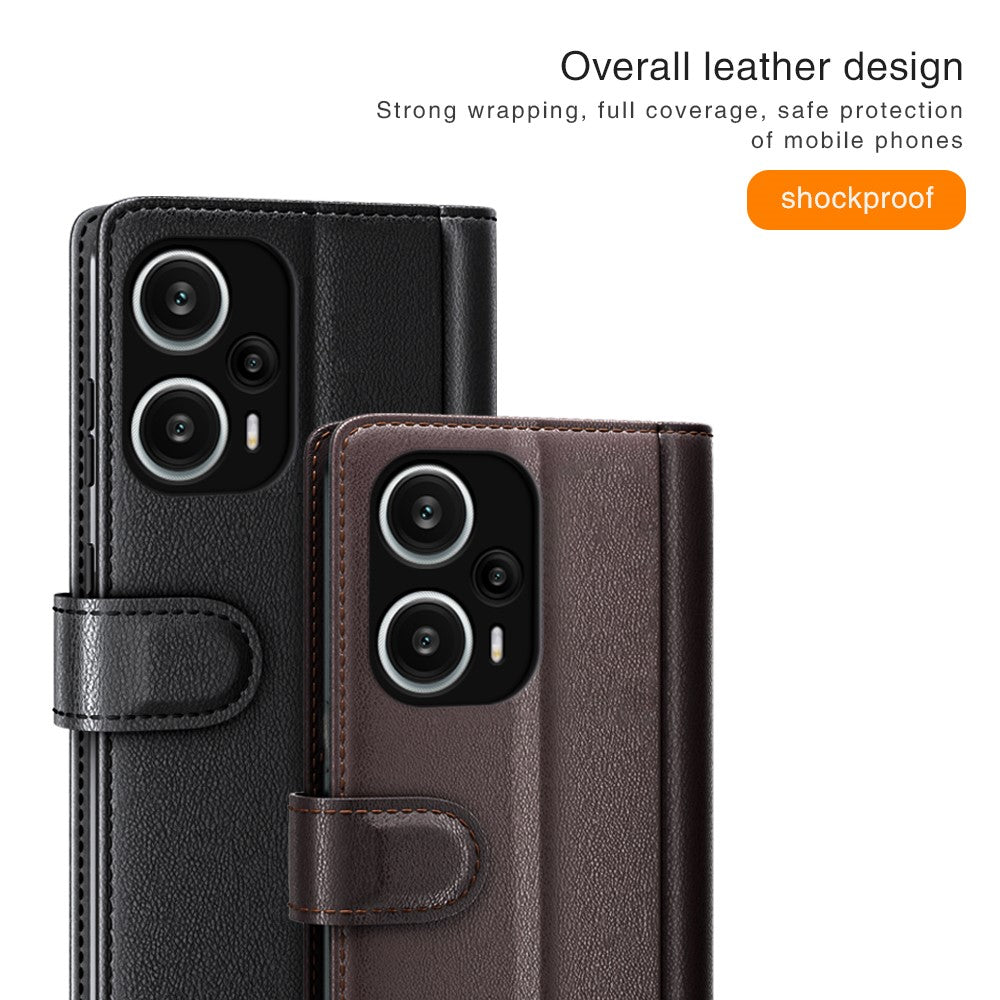 For Xiaomi Redmi Note 12 Turbo / Poco F5 5G Case Genuine Split Leather Phone Cover with Wallet Stand