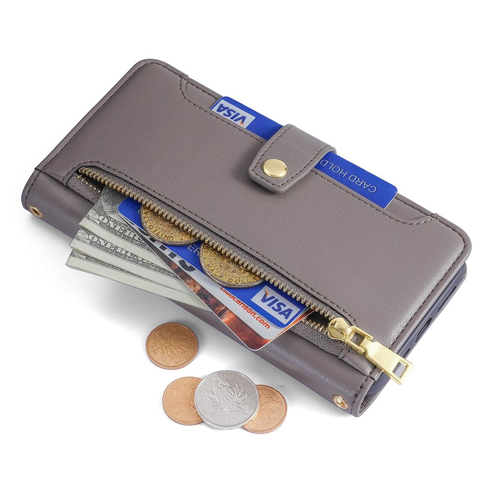 Leather Phone Cover for Honor X50i 5G / 90 Lite 5G Folio Flip Stand Wallet Case with Zipper Pocket