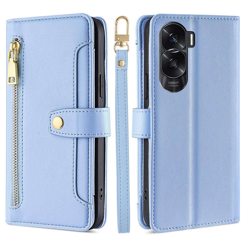 Leather Phone Cover for Honor X50i 5G / 90 Lite 5G Folio Flip Stand Wallet Case with Zipper Pocket