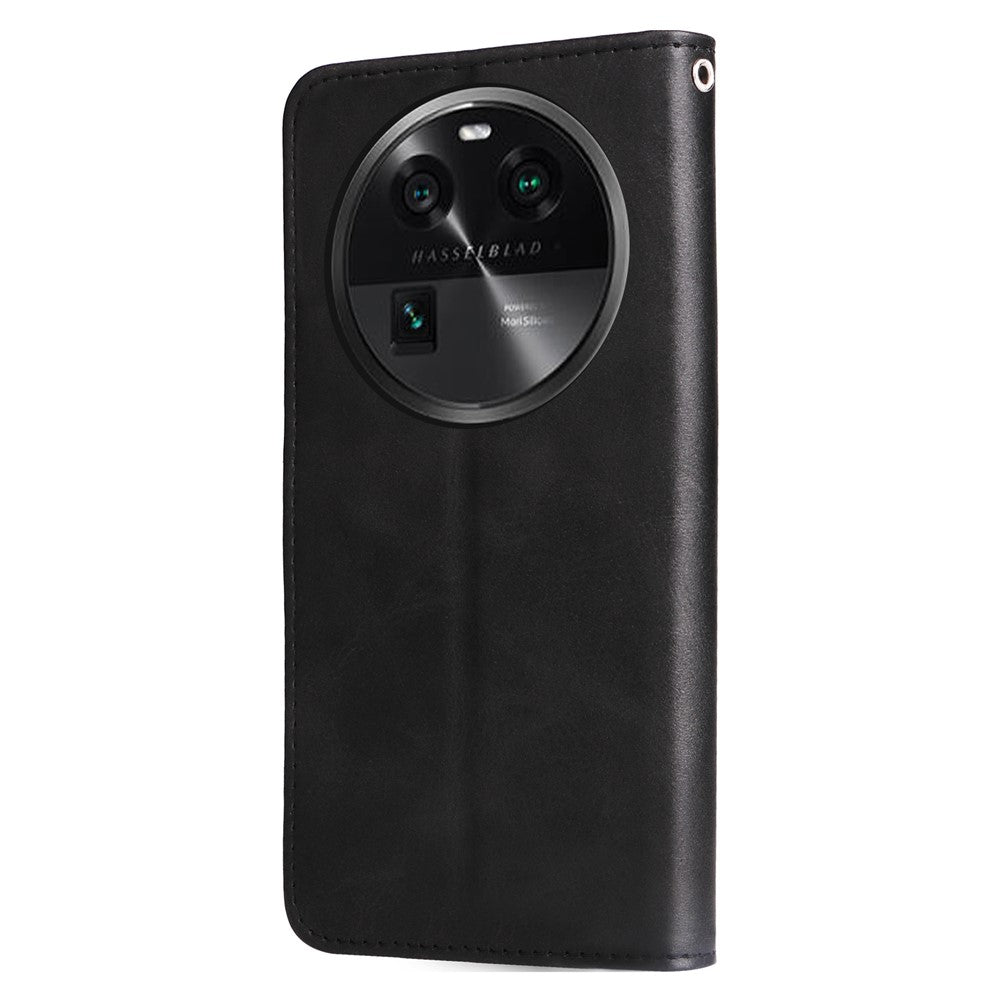 Phone Case for Oppo Find X6 , Calf Texture Zipper Pocket Stand Shell Drop-proof Wallet PU Leather Cover