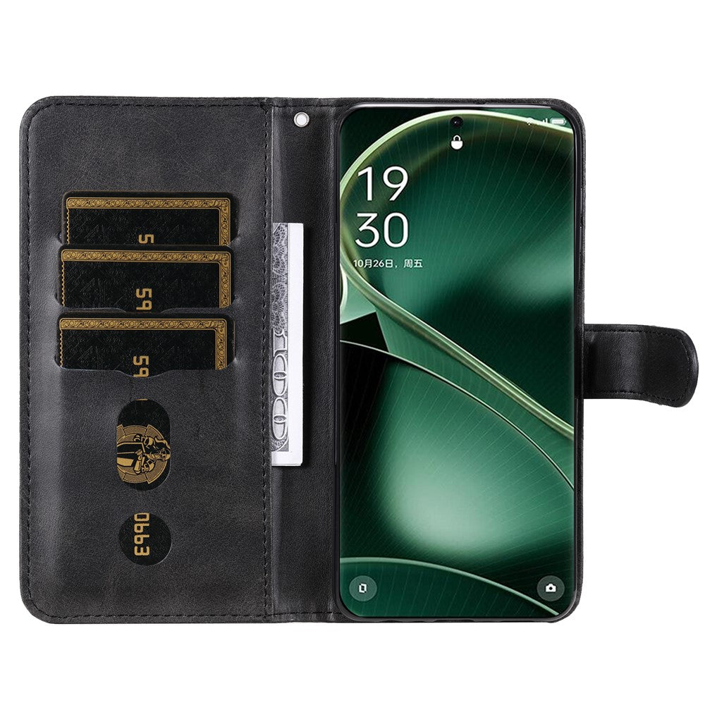 Phone Case for Oppo Find X6 , Calf Texture Zipper Pocket Stand Shell Drop-proof Wallet PU Leather Cover