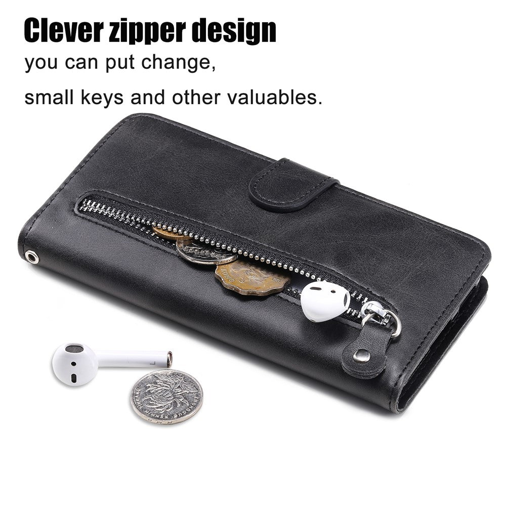 Phone Case for Oppo Find X6 , Calf Texture Zipper Pocket Stand Shell Drop-proof Wallet PU Leather Cover