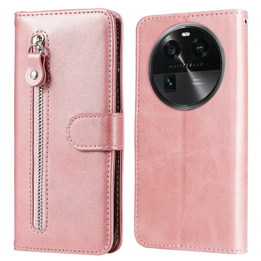 Phone Case for Oppo Find X6 , Calf Texture Zipper Pocket Stand Shell Drop-proof Wallet PU Leather Cover