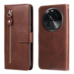 Phone Case for Oppo Find X6 , Calf Texture Zipper Pocket Stand Shell Drop-proof Wallet PU Leather Cover