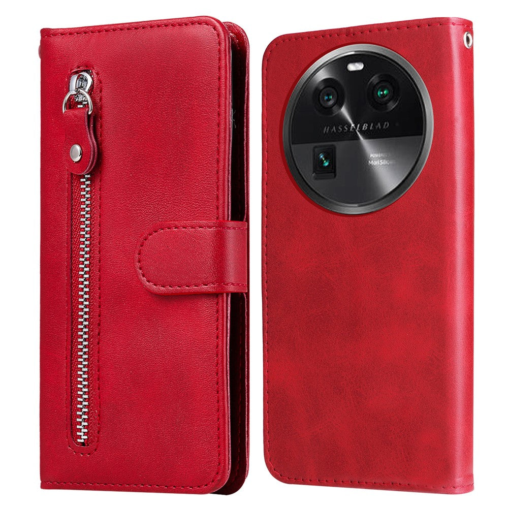 Phone Case for Oppo Find X6 , Calf Texture Zipper Pocket Stand Shell Drop-proof Wallet PU Leather Cover
