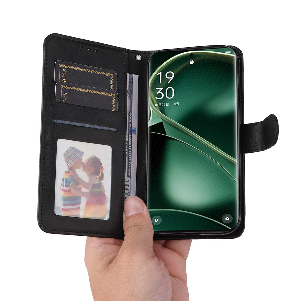 Leather Case for Oppo Find X6 Calf Texture Wallet Stand Shockproof Cell Phone Cover with Strap