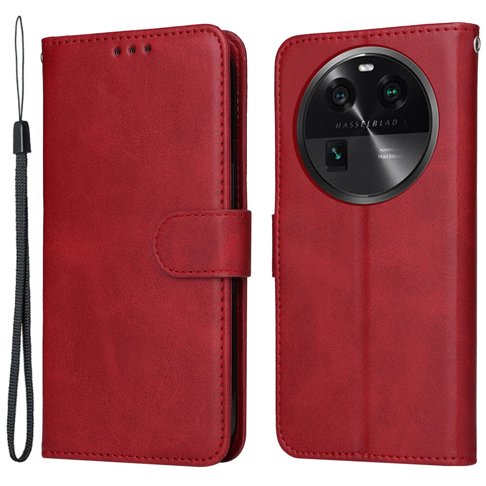 Leather Case for Oppo Find X6 Calf Texture Wallet Stand Shockproof Cell Phone Cover with Strap