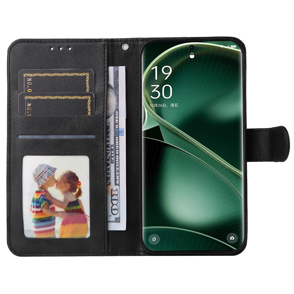 Shockproof Leather Case for Oppo Find X6 Pro Calf Texture Wallet Stand Cell Phone Cover with Strap