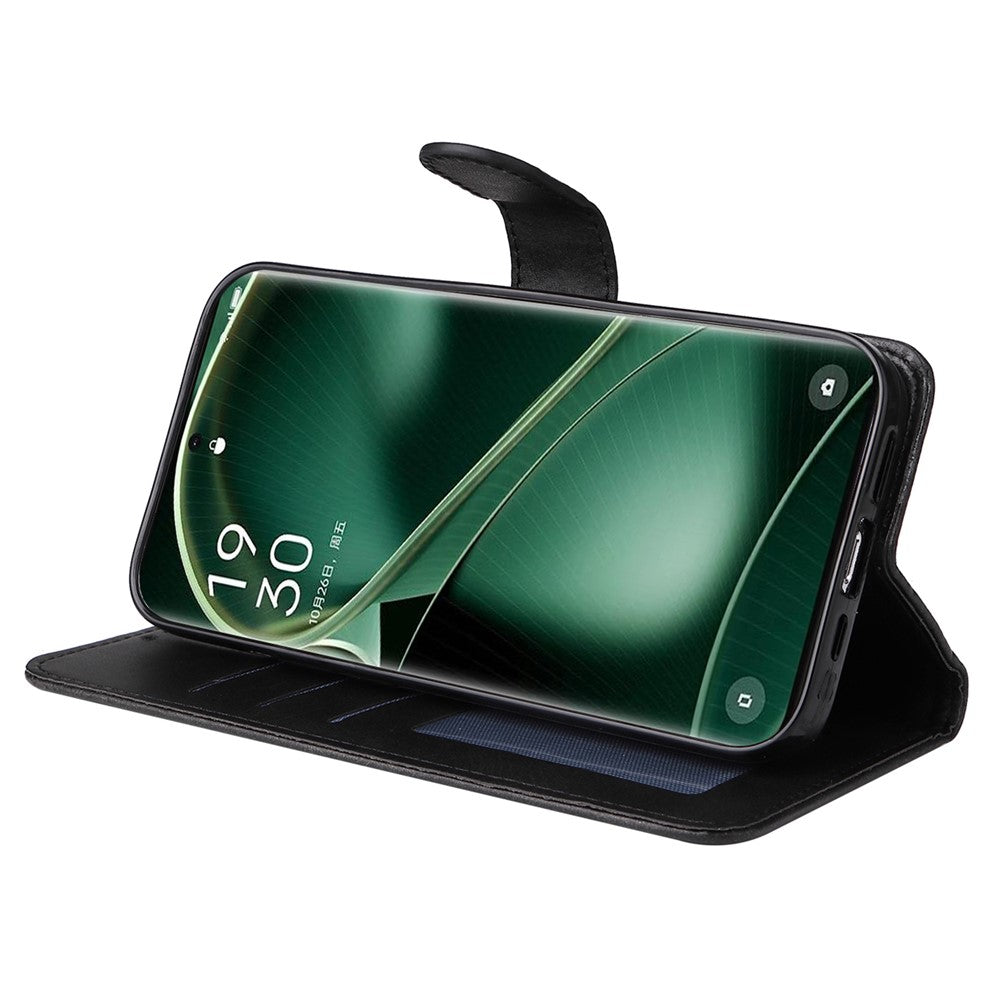 Shockproof Leather Case for Oppo Find X6 Pro Calf Texture Wallet Stand Cell Phone Cover with Strap