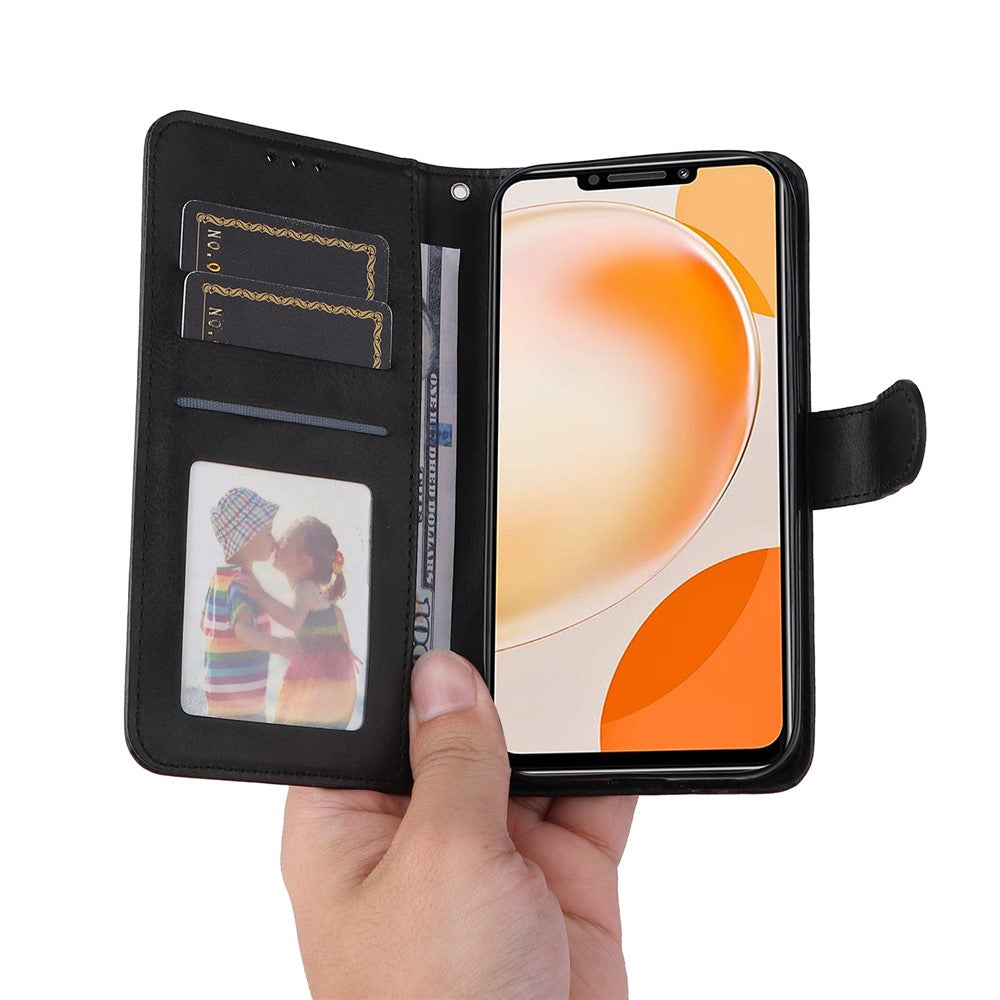 For Huawei Enjoy 60X Calf Texture Leather Case Wallet Stand Cell Phone Cover with Strap