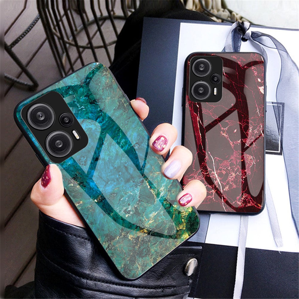 Xiaomi Redmi Note 12 Turbo / Poco F5 5G Anti-fall-mobilskal Marmormönster Härdat Glas+PC+TPU-skydd