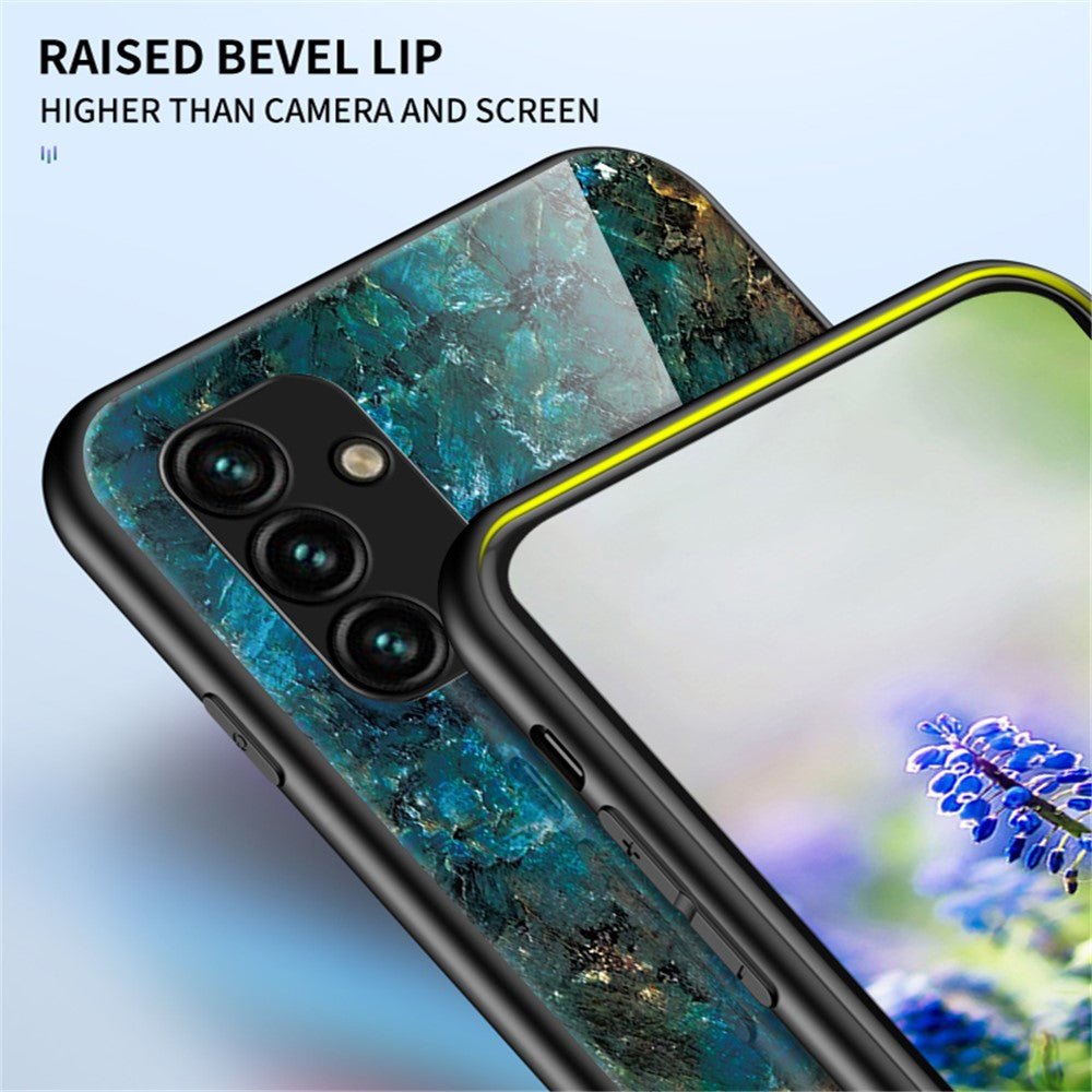 Til Samsung Galaxy A24 4G (162,1 x 77,6 x 8,3 mm) Marmormønstret Stødsikkert Cover i Hærdet Glas+PC+TPU Anti-Drop Telefoncover