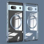 Magnetic Clear Case for Google Pixel 7a, TPU Electroplated Phone Cover with Lens Protector