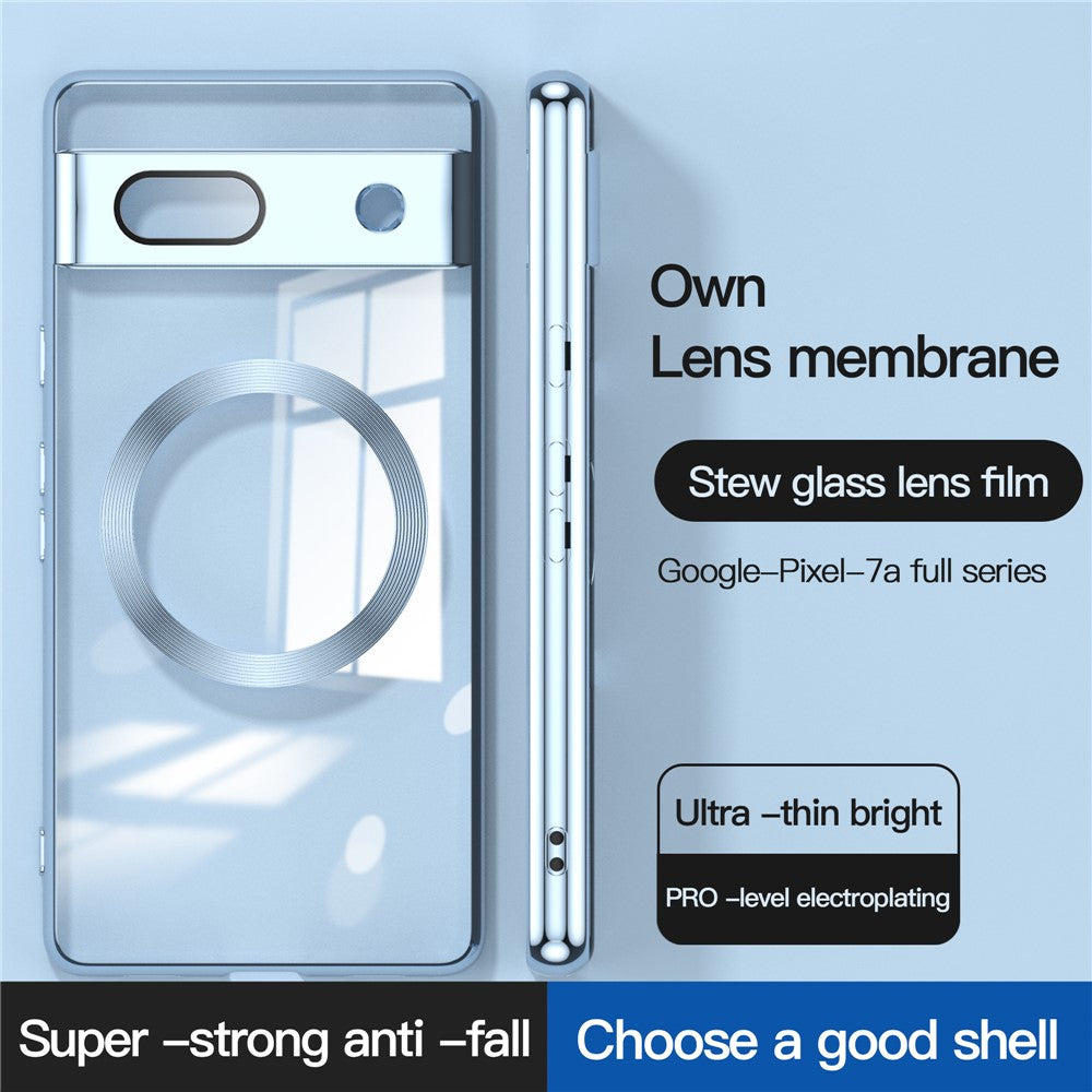 Magnetic Clear Case for Google Pixel 7a, TPU Electroplated Phone Cover with Lens Protector