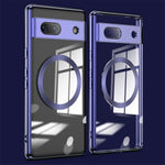 Magnetic Clear Case for Google Pixel 7a, TPU Electroplated Phone Cover with Lens Protector