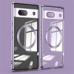 Magnetic Clear Case for Google Pixel 7a, TPU Electroplated Phone Cover with Lens Protector