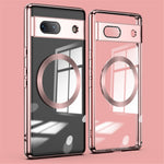 Magnetic Clear Case for Google Pixel 7a, TPU Electroplated Phone Cover with Lens Protector