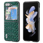 ABEEL For Samsung Galaxy Z Flip5 5G Genuine Cow Leather Coated PC Phone Case Textured Anti-Slip Cover
