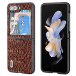 ABEEL For Samsung Galaxy Z Flip5 5G Genuine Cow Leather Coated PC Phone Case Textured Anti-Slip Cover