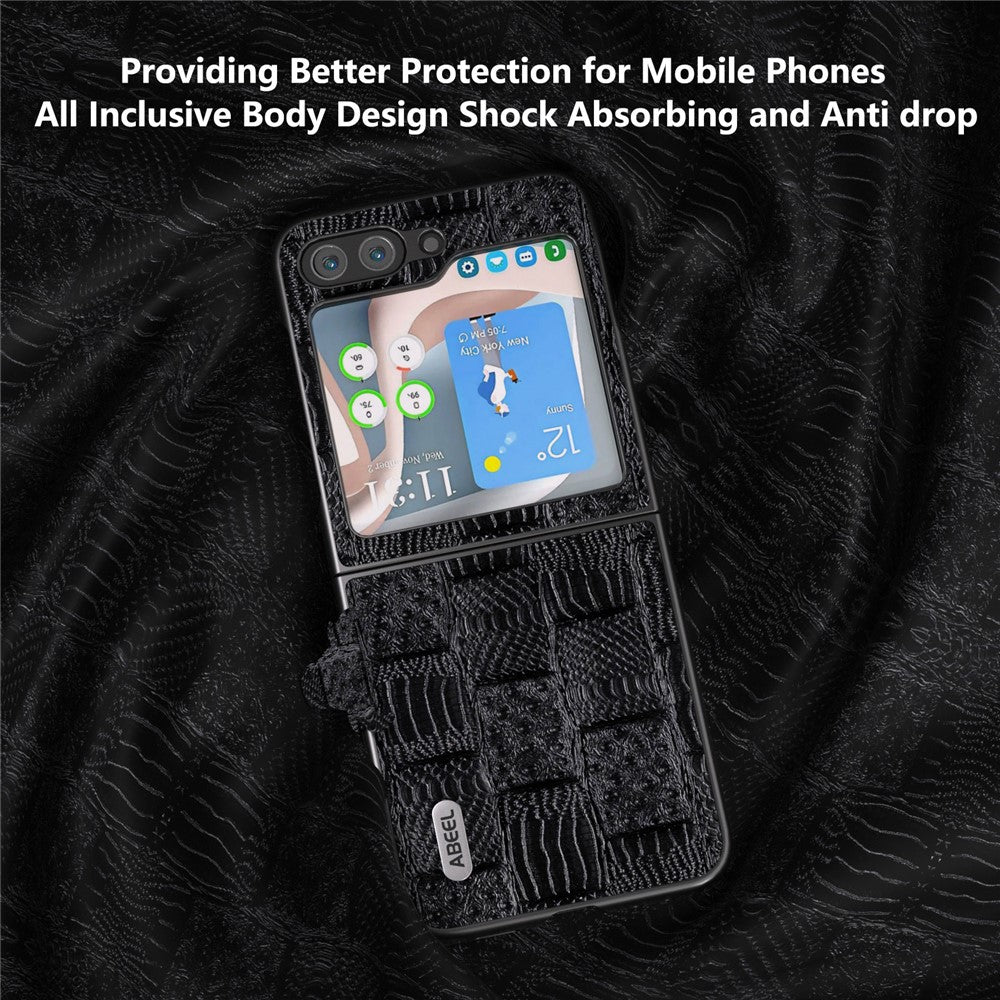ABEEL För Samsung Galaxy Z Flip5 5G Mahjong Texture mobilskal Äkta Koläder Belagd PC Stötsäkert Skydd