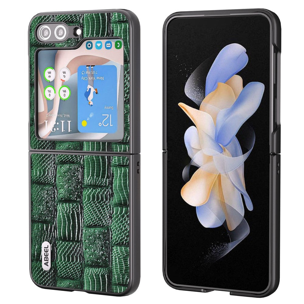 ABEEL För Samsung Galaxy Z Flip5 5G Mahjong Texture mobilskal Äkta Koläder Belagd PC Stötsäkert Skydd