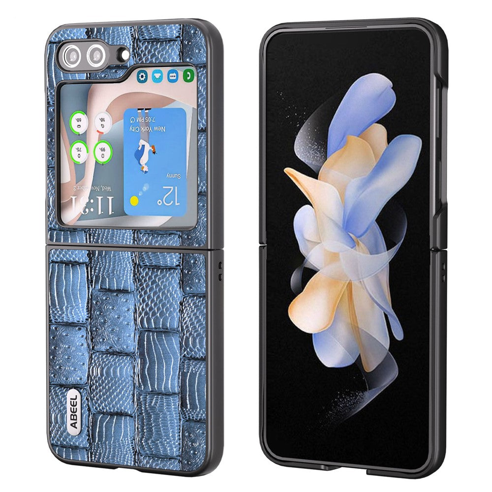 ABEEL För Samsung Galaxy Z Flip5 5G Mahjong Texture mobilskal Äkta Koläder Belagd PC Stötsäkert Skydd