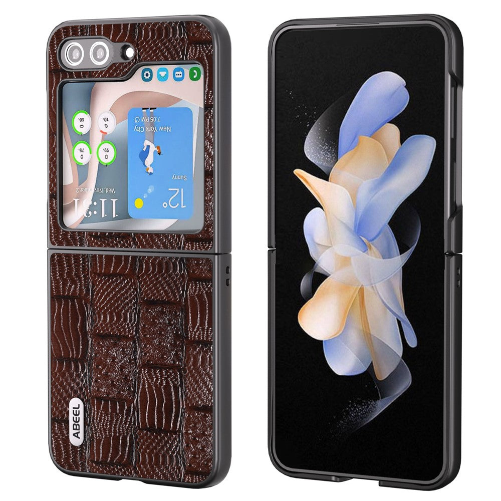ABEEL För Samsung Galaxy Z Flip5 5G Mahjong Texture mobilskal Äkta Koläder Belagd PC Stötsäkert Skydd