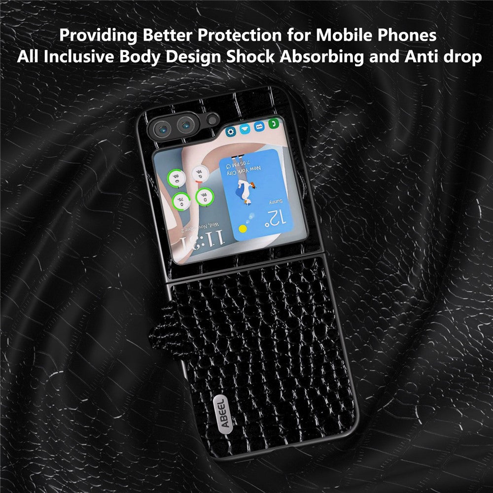 ABEEL Til Samsung Galaxy Z Flip5 5G Telefoncover Med Krokodilletekstur Ægte Koskindbelagt PC Bagcover